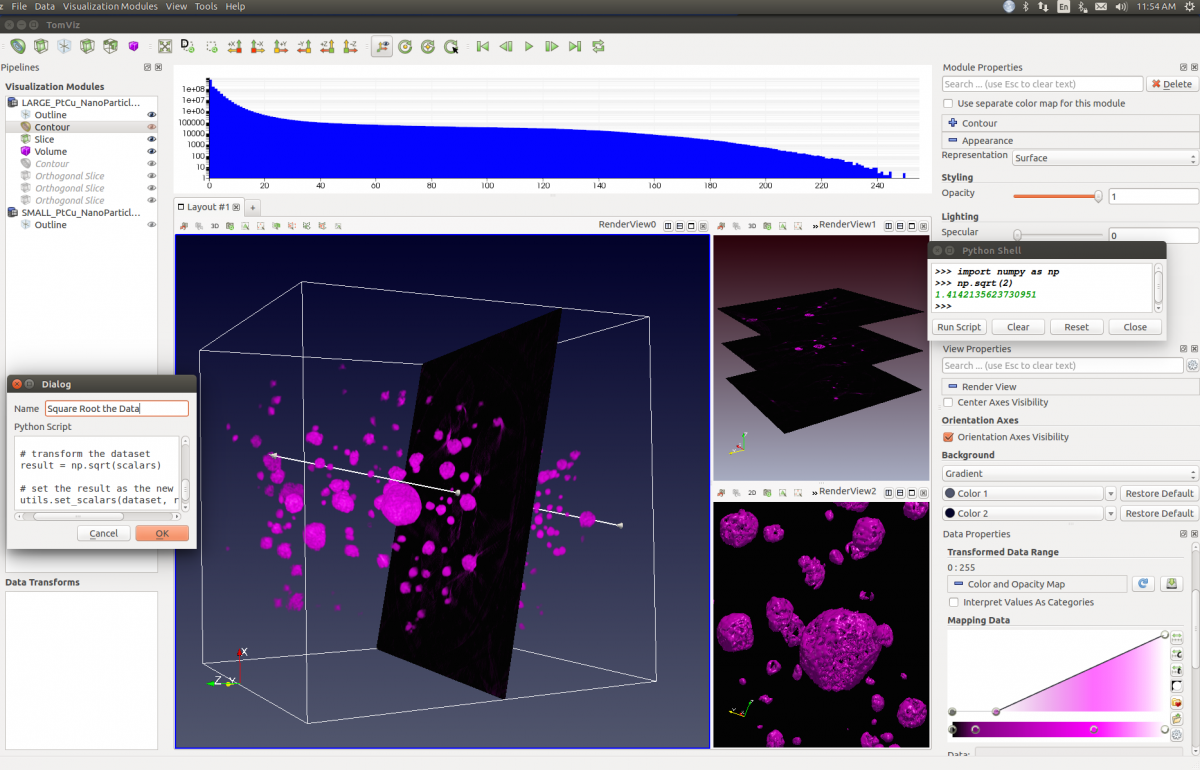 Screenshot of the tomviz v0.2 graphical interface